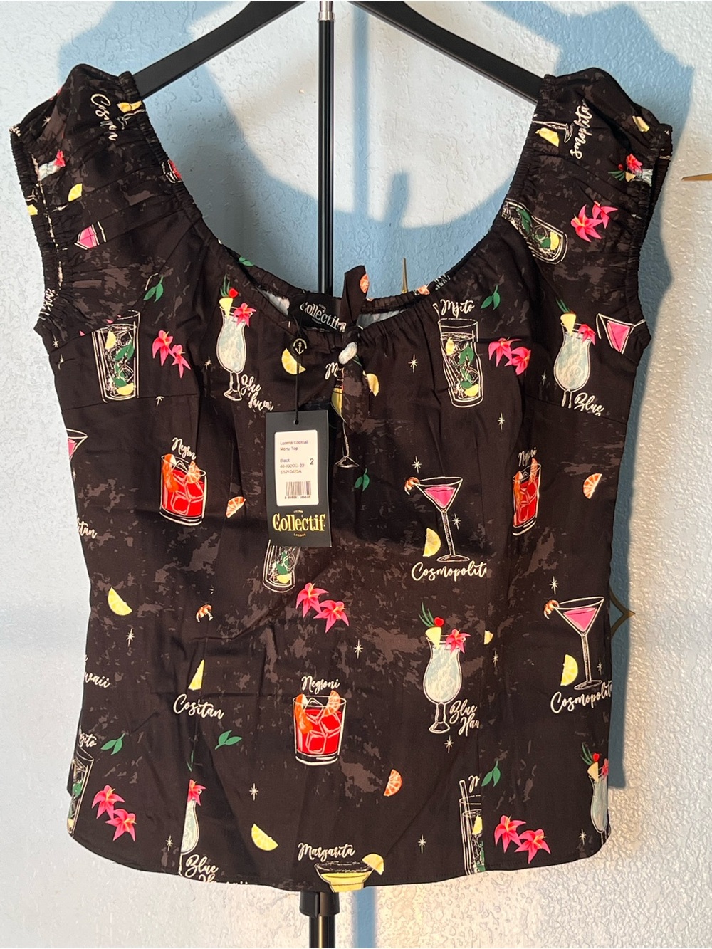 Collectif Dolores Black Cocktail Print Top